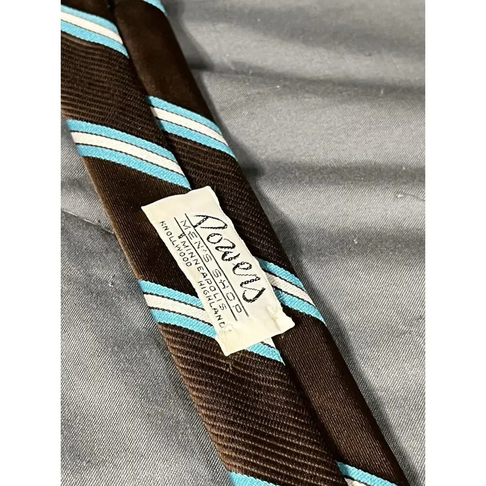 Vintage Christian Dior Tie Mens Brown Teal White Striped Polyester Regular Width